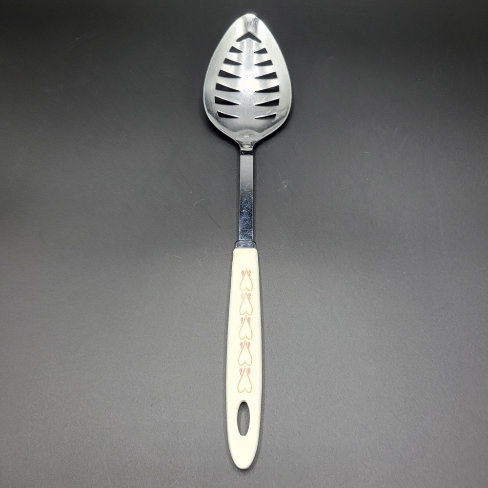 Vintage Androck Heart Handle Stainless Steel Slotted Serving Spoon READ